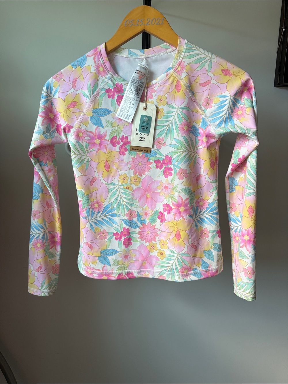 Billabong Kids' Pastel Floral Long-Sleeve Rash Guard - Pink, Yellow & Blue